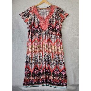One World Dress Womens Size 3X Paisley Floral Crocheted Lace Crystals Stretch
